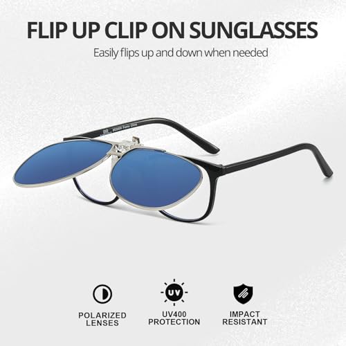 Image of Trysee Polarized Clip on Sunglasses Over Prescription Glasses Aviator Style UV400 Protection Flip Up TS-CO-013