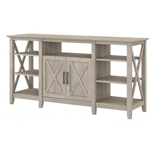 Bush Home Key West Tall TV Stand for 65 Inch TV in Washed Gray, Farmhouse Entertainment Center with Storage