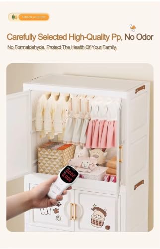 Image of Mevigo 4-Door Plastic Wardrobe for Kids| Almirah and Wardrobe for Baby Clothes| Modular Storage Cabinet with Wheel Organizer for Cupboard Rack for Clothes /Shoes /Books /Toy -White-Cute Bear