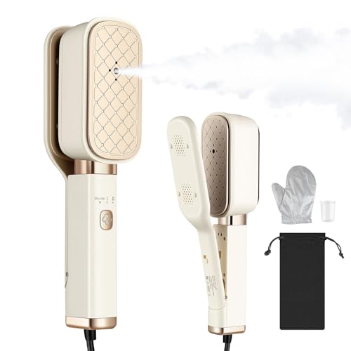 ERWEY Plancha Vertical 1000W, 3 en 1 Plancha de Viaje, Portátil Vaporizador de Mano y Plancha con Guante, 3 Niveles de Vapor, Cable de 1.8m, Mango Giratorio 180°, para Viajes y Hogar, Blanco