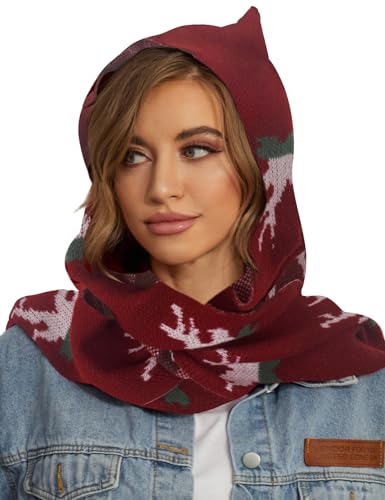 Women Winter Knitted Hooded Long Scarf Warm Shawl Wrap Head Scarves