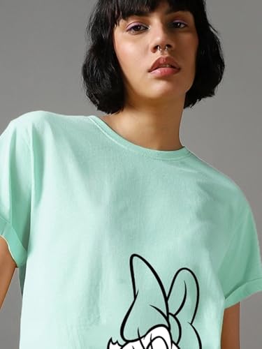 Image of Bewakoof Official Disney Merchandise Women's Graphic Print Boyfriend Fit Half Sleeve Round Neck Cotton Relaxed Fit T-Shirt