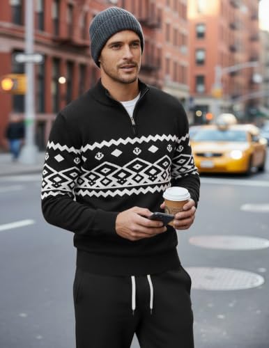 Image of COOFANDY Men Quarter Zip Sweater Classic Fit Knitted Sweater Pullover