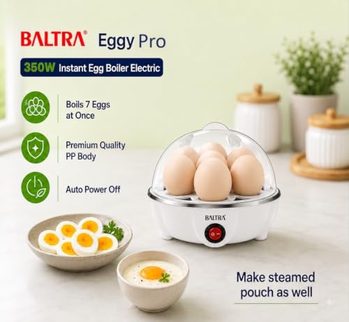 Image of BALTRA Eggy Pro 350W Egg Boiler Electric | Boil Up to 7 Eggs | Stainless Steel Heating Plate | Automatic Shut-Off | Compact & Easy to Use Electronic Egg Cooker