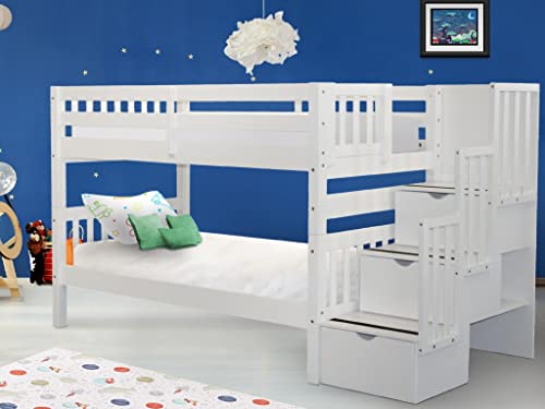 Bedz King Stairway Bunk Beds Twin Over Twin With 3 Drawers In The Steps, White #TOP5