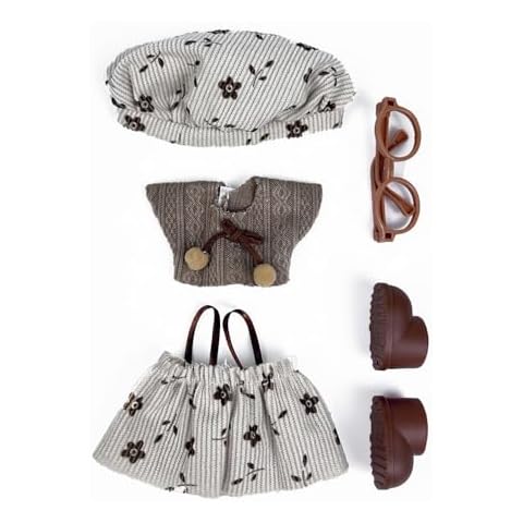17cm Doll Clothes(NO Doll), Cute Dolls Outfit Accessories with Hat + Sweater + Skirt + Glasses + Shoes, Small Kawaii Clothes Set for Dolls(Style 188) Cover