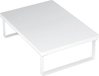 Soporte de cocina para horno de microondas, organizador de metal con marco de madera y patas antideslizantes, diseño de ahorro de espacio para cocina de inducción, 12 x 16 x 3.4 pulgadas (blanco)