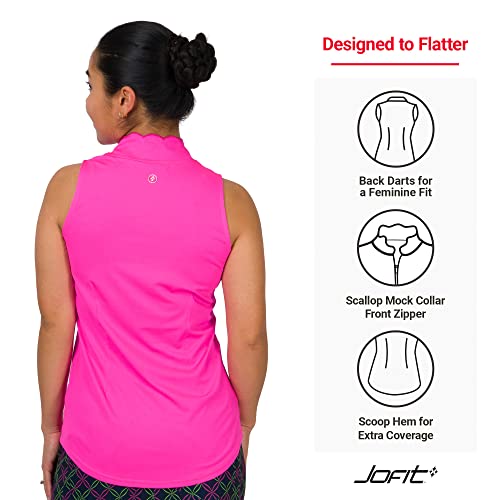 Jofit Apparel Women’s Athletic Clothing Cutaway Scallop Mock For Golf & Tennis, Size Small, Floral Print #TOP3