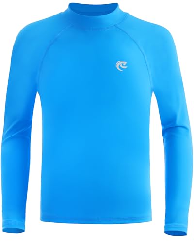 DRONIRING Boys Long Sleeve Rash Guard UPF 50+ Swim Shirt Toddler Kids Quick Dry SPF UV Sun Protection Water Shirts for Beach Surf Swimming