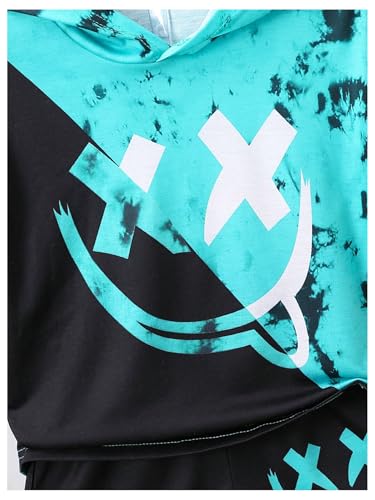 WDIRARA Boy's Two Piece Graphic Print Hooded Neck Tops and Track Shorts Clothing Set4