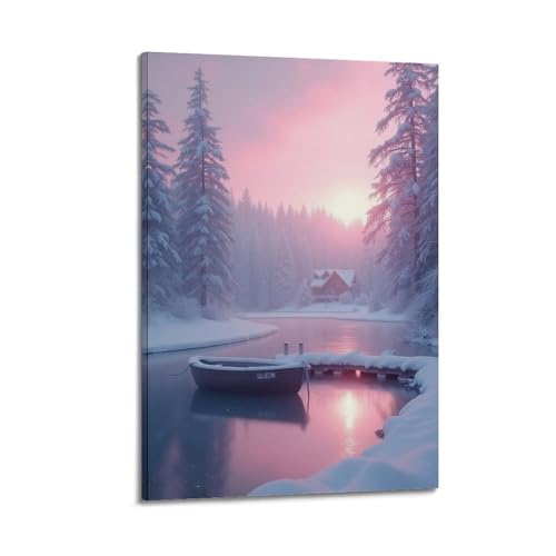 Poster cabine d'hiver rose JIDUHON pour salon cocooning