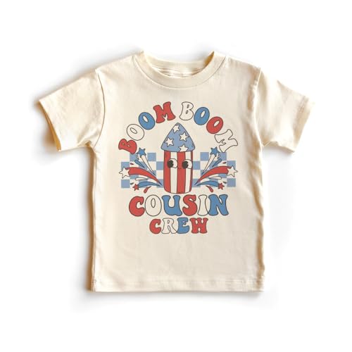 Boom Boom Cousin Crew 4th Of July Kids Shirts - Cute Retro July Fourth Matching Cousins Summer Outfit - Toddler & Youth Boho Natural Graphic Tee