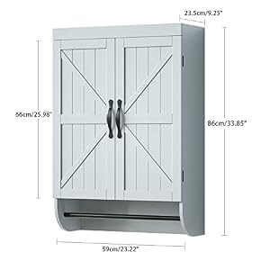 SRIWATANA Bathroom Storage Wall Cabinet Over The Toilet with Adjustable Shelf, Space Saver 2-Door Medicine Cabinet with Metal Bar, Gray SRIWATANA Bathroom Storage Wall Cabinet Over The Toilet with Adjustable Shelf Space Saver 2 Door Medicine Cabinet with Metal Bar Gray