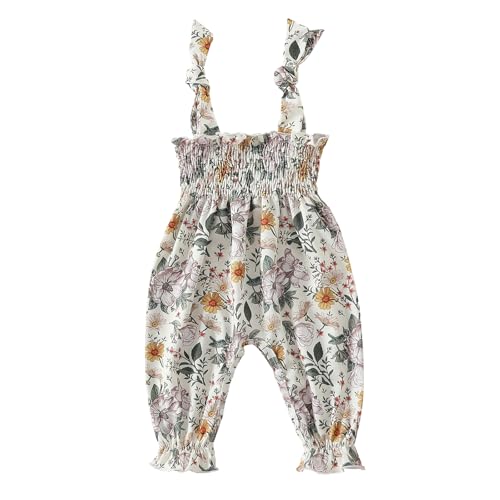 Image of Summer One Piece Outfits Infant Baby Girl Romper Jumpsuit Sleeveless Ruffled Halter Floral Bodysuit Clothes