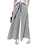 chouyatou Women's Plaid Wide Leg Culotte Pants Gingham High Elastic Waisted Cropped Palazzo Pants with Pockets (Large, Black)