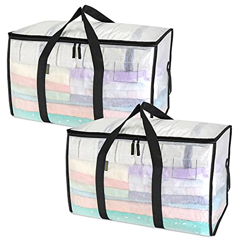 Image of BALEINE 2-Pack Oversized Moving Bags with Reinforced Handles, Heavy-Duty Storage Tote for Clothes, Moving Supplies (Clear, 2-Pack)