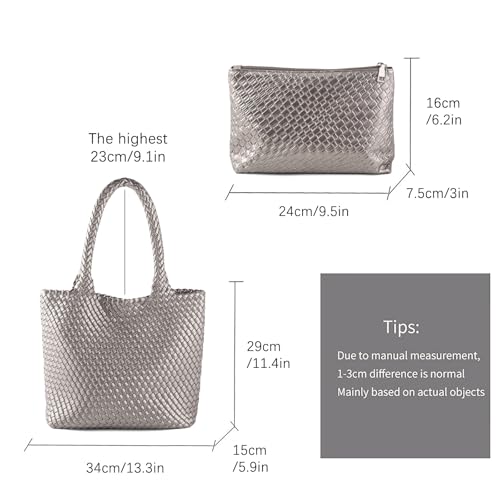 Image of Hand Woven Bag Tote BagS For Women Top Handle Shoulder Vegan Leather Large Travel Beach Hobo Handbag