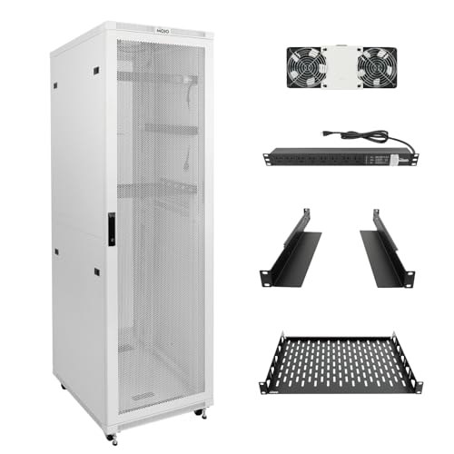 Image of Tecmojo 42U Server Rack Network Cabinet 31.5 inch D x 23.6 inch W, Locking Data Cabinet Enclosure for 19 inch Server, Networking, AV & IT Equipment, Mesh Door, White