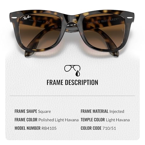 Image of Ray-Ban RB4105 WAYFARER FOLDING CLASSIC Square Shape Sunglasses for Men with Official Eyewear Kit