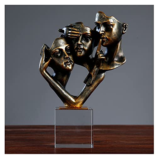 PALHERU Statues Visage, Créative Sourds, Aveugles, Muets Sculpture Trois Vérités De l'homme, Maison Salon Bureau Armoire À Vin Décorations Ameublement,A Cover