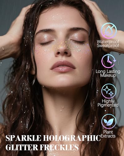 Image of Makeup Patches, Holographic Multichrome Stickers Temporary Face Tattoos, Body Face Glitter for Women Girls, Country Concerts Singer Festival Rave Accessories (iridescent - 10 pcs)