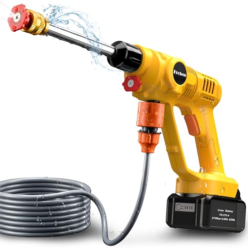 Cordless Pressure Washer Battery Powered, 363 PSI Portable Pressure Washer, 3000mAh Powerful Washer with Nozzle, Handheld Power Cleaner for Car, Home Cleaning & Garden Watering Yellow