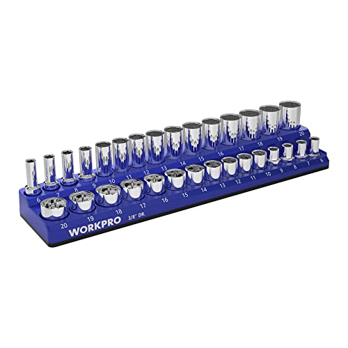 Image of WORKPRO 3 /8 inch Metric Magnetic Socket Organizer, Holds 30 Pieces, Standard & Deep Sockets (Sockets Not Included)