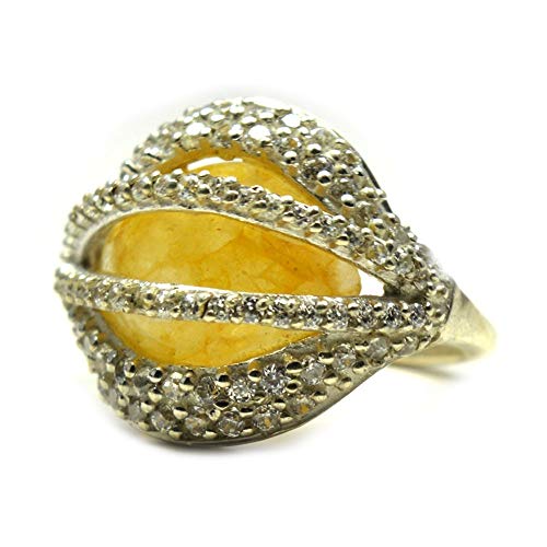 Bague en argent et onyx jaune véritable pour femme du 48 au 68