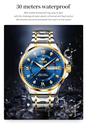 Image of OLEVS Men's Waterproof Watches Stainless Steel Waterproof Chronograph Wrist Watches Luxury Dress White Luminous Big Face Analog Quartz Male Watches