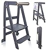 Foldable toddler kitchen tower step stool standing tower with whiteboard toddler kitchen stool helper with 3 adjustable height step stool for kids 1 6 years grey  urban country home decor