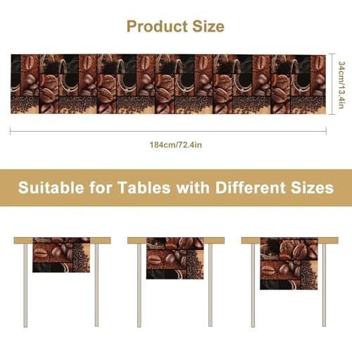 Image of Coffee Print Table Runner Rectangle Modern Art Coffee Cup Coffee Bean Abstract Heart Non-Slip Print for Dining Room Kitchen Living Room Party 13x72 inch