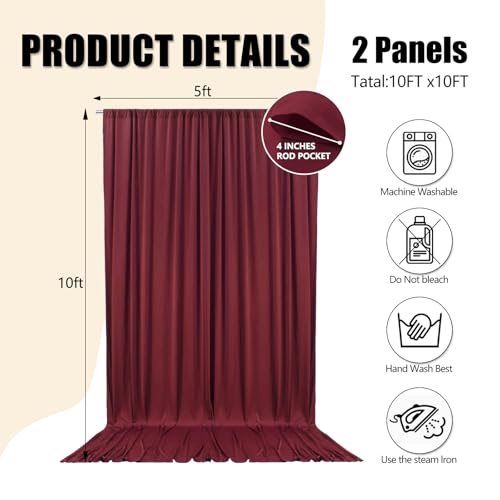Image of 10ft x 10ft Rust Backdrop Curtains for Parties, Polyester Fabric Backdrop Drapes with Rod Pockets for Weddings, Birthday, Halloween, Photography, Christmas Party Background Curtain, 2 Panels
