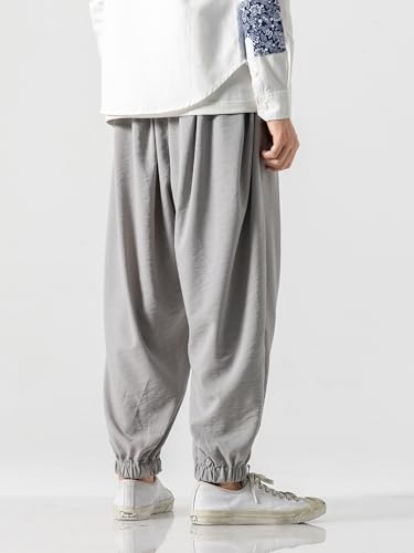 Men's Casual Linen Pants Elastic Waist with Belt Beach Summer Lightweight Linen Trousers3