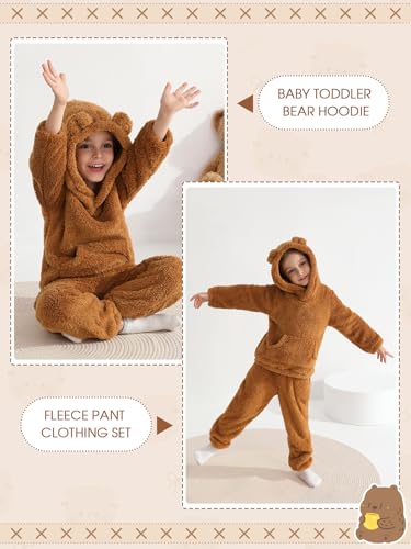 Toddler Baby Fleece Set Bear Hoodie with Ears Fuzzy Winter Sweatsuit Warm Hooded Sweatshirt & Sweatpants for Boys Girls4