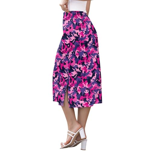 Women's Flowy Stretch Midi Skirts for Women Spring Skirt with Slit2