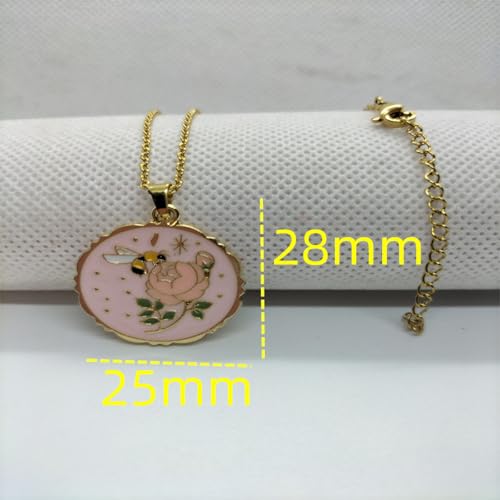 Collier chaîne acier avec pendentif disque fleur émail abeille - 3