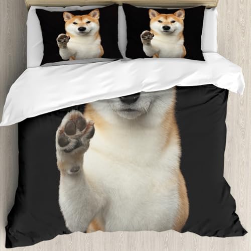 NIOYNJIS Bettwäsche Set 100% Baumwolle ist,Porträt eines süßen Shiba Inu-Hundes. Sieht freundlich aus, gibt Pfote,und allem auch für Personen mit Hautsensibilisierung empfohlen 200x228cm