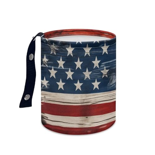 Image of American Flag Car Trash Bin Vehicle Trash Can - Portable Reusable Waterproof Multipurpose Car Organizer Road Trip Essentials