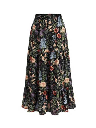 CIDER Maxi Skirt for Women Floral Print A Line Mid Waist Long Skirts Flowy Beach Vacation Daily Casual