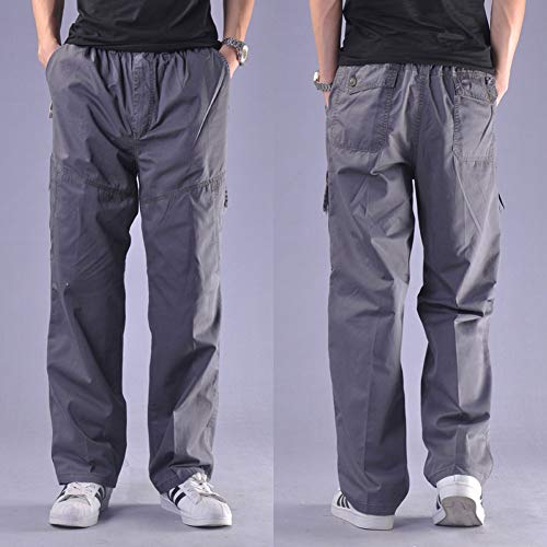 Mens Lightweight Pull On Zip Fly Drawstring Cargo Pants Elastic Waist Relaxed Fit 6 Pockets2