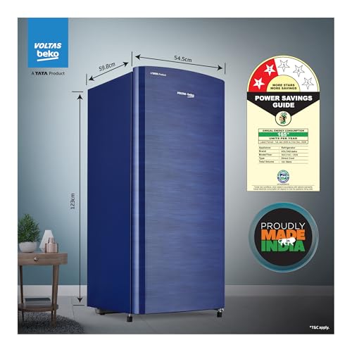 Image of Voltas Beko, A Tata Product 183 L, 2-Star Single Door Direct Cool Refrigerator with Fresh Box Technology (RDC215C / 2S0XER0M0000GO, Hairline Blue)