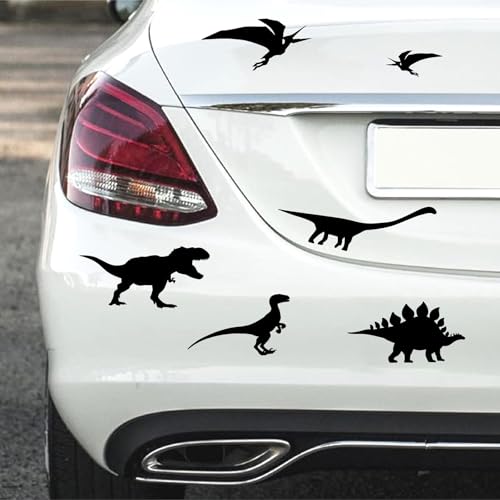 Image of Black Dinosaur Car Decals Vinyl Dinosaur Car Stickers Small Dinosaur Bumper Decals Peel and Stick Dino Animals Funny Car Decals Removable T-Rex Car Window Sticker for Car Glass Bumper Decor
