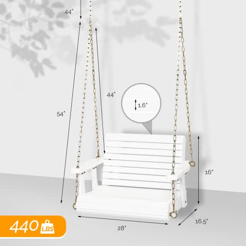 Vingli Heavy Duty 440 Lbs 1-Person Wooden Patio Porch Swing For Adults & Kids, Well-Finished Outdoor Single Swing Chair Bench With Adjustable Chains For Porch, Yard, Balcony, Tree #TOP1