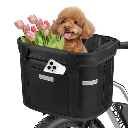 Focenat Panier Avant de Vélo, Panier Vélo Chien mit Cadre en Alliage d'Aluminium, Amovible Vélo Guidon Panier, Panier Vélo Pliant, pour VTT, Pique-Nique,...