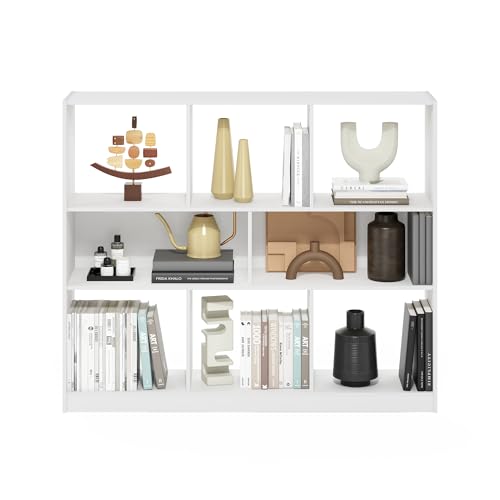 Image of Furinno DALY Book Shelf, 8-Cube Bookshelf, Horizontal Cube Storage Organizer Bookcase, 10.9 x 47.2 x 39.4, for Living Room, Bedroom, Home Office, White