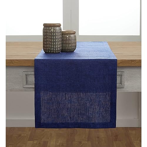 image for Solino Home Linen Chambray Navy Table Runner 120 Inches Long - Athena,