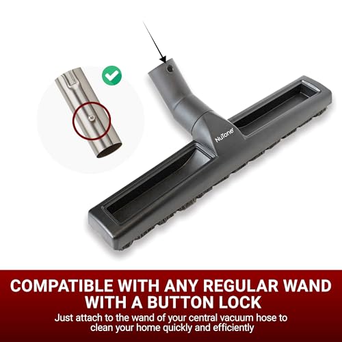 Image of Drainvac Broan-NuTone CT157B Hard Floor Brush - Central Vacuum Accessories, Extra Wide 14-Inch Brush, Swivel Neck Design, Natural Bristles, Dual Rubber Wheels, Fits Regular Wands with Button Lock