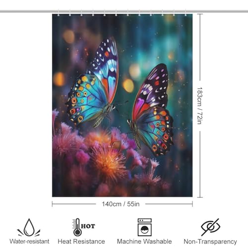 Rideau de douche papillon imperméable pour baignoire 140x183cm
