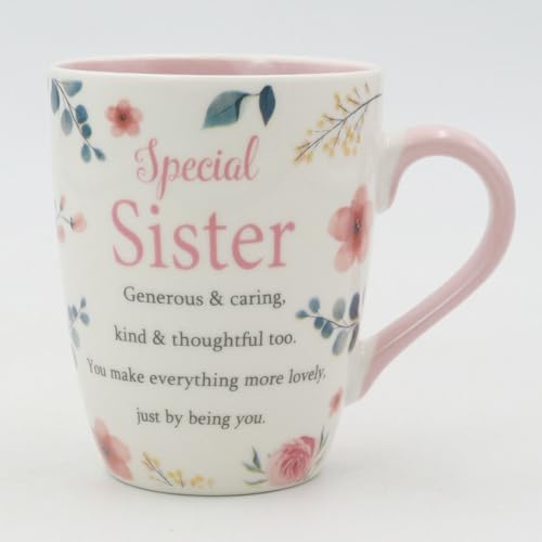 Sister Mug Gifts or Presents Thoughtful Gifts for Sister Cup Quality Bone China Mug Floral Sentimental Verse Birthday Christmas