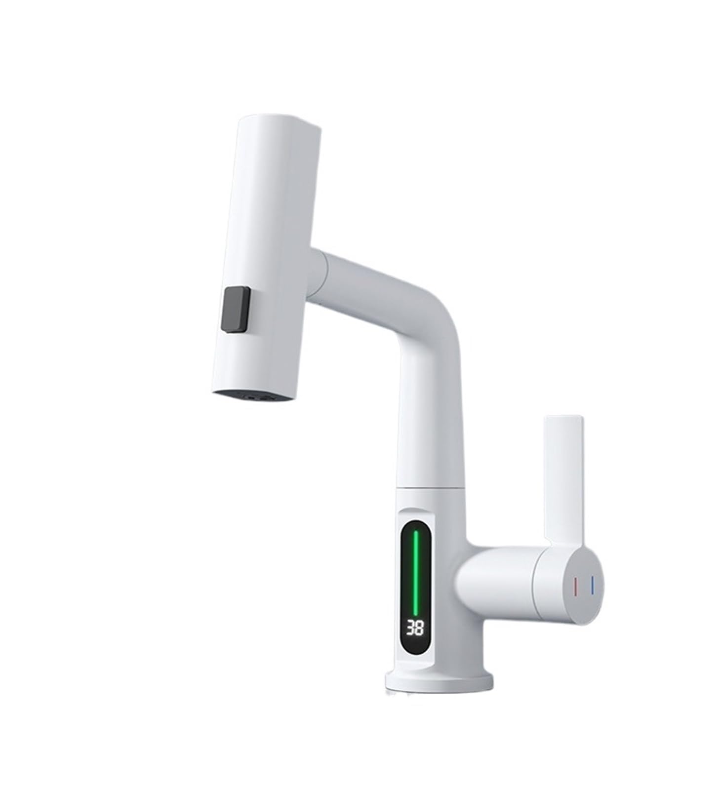 Soywim White With Screen Temperature Led Digital Display Waterfall Basin Faucet, Pull Out Stream Sprayer Hot Cold Water Tap Mixer Bathroom Faucets,High-Pressure Resistant(White With Screen)